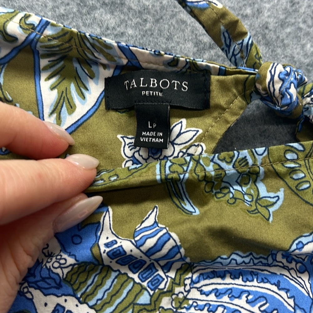 Talbots Tie Back Cotton Poplin Puff Short Sleeve Blouse Top in Lively Floral - Picture 3 of 5